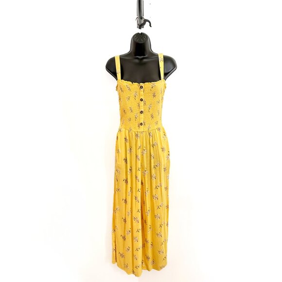 NWT Hollister Yellow Floral Crop Wide-Leg Linen Blend Jumpsuit - Size Medium - Picture 1 of 6